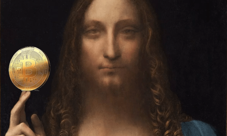 Il Salvator Mundi di Leonardo da Vinci con un Bitcoin