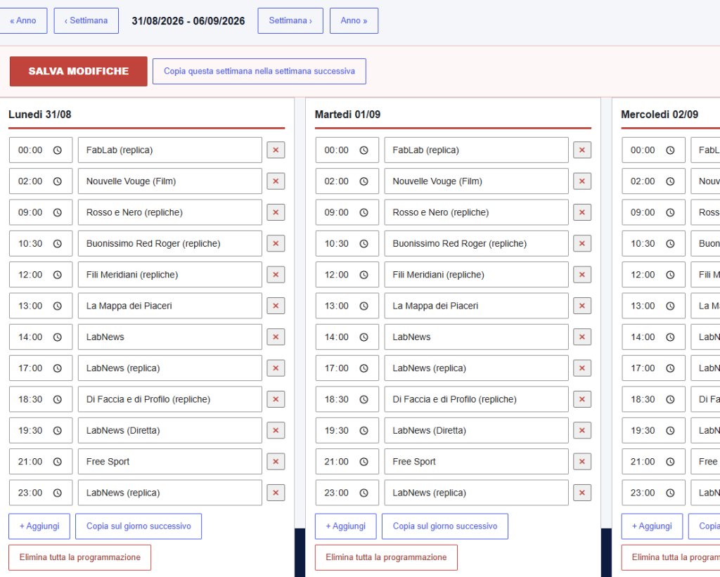 Palinsesto LABTV: calendario TV gestibile da WordPress