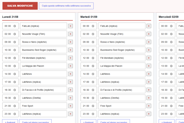 Palinsesto LABTV: calendario TV gestibile da WordPress