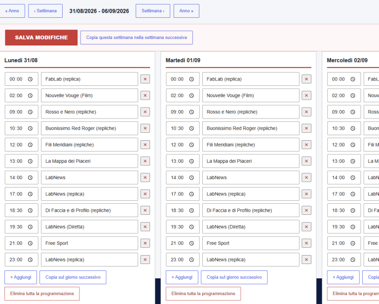 Palinsesto LABTV: calendario TV gestibile da WordPress