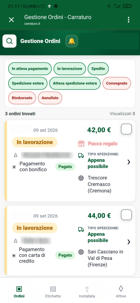 WebApp ordini per E-commerce: gestione rapida da smartphone